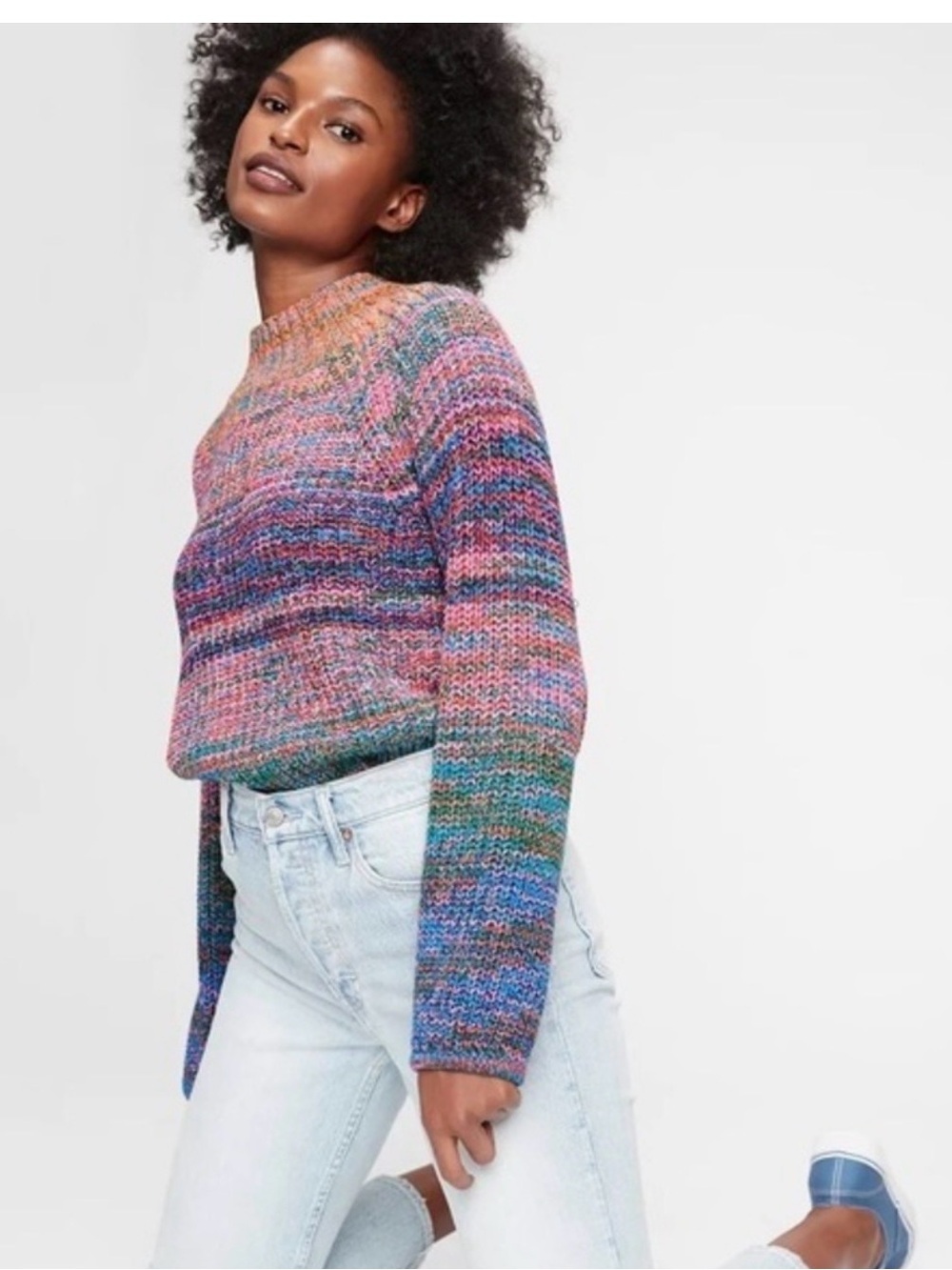 GAP Women’s Size L Unicorn Marled Knit Cotton Multicolor  Mock Neck Sweater